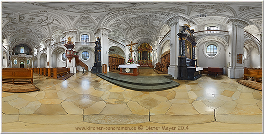 Schlosskirche Friedrichshafen (Bodensee), Innenraum 4.Joch rechts; equirectangulare Darstellung