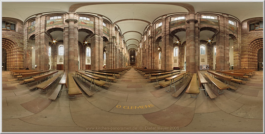 Panorama Kaiserdom Speyer, Mittelschiff 1./2. Joch; equirectangulare Darstellung