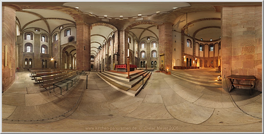 Panorama Kaiserdom Speyer, Vierung, am S d-Ost-Pfeiler; equirectangulare Darstellung