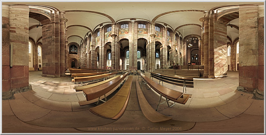 Panorama Kaiserdom Speyer, Mittelschiff S dwand, 4. Joch; equirectangulare Darstellung
