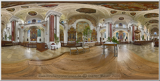 Panorama Abteikirche Weissenau, Innenraum Altarbereich links; equirectangulare Darstellung